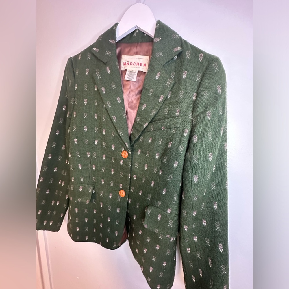 Anthropologie Madchen Wool Blend Forest Green Blazer Jacket Size Small - Picture 12 of 17